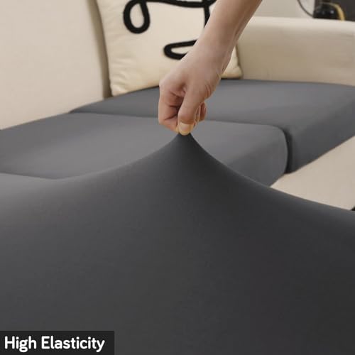 Image of HOKIPO 100% Waterproof Stretchable Seat Couch Cushion Cover, 1 Seater, Dark Grey (NEW-AR-5352-DGRY)