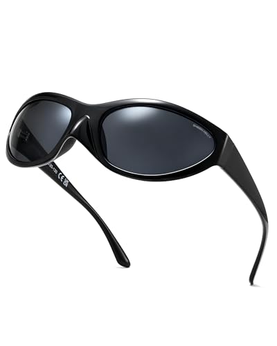 SHEEN KELLY - SHEEN KELLY Lunettes de soleil Sport Polarisées enveloppantes TR90 pour homme et femme, style futuriste, ovales et miroir, Lunettes cyclisme