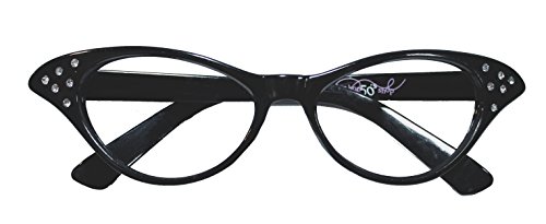 Hip Hop 50S Shop Womens Cat Eye Rhinestone Glasses, Black #TOP1
