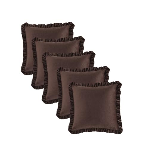 Image of Velvet Coffee 16x16 Pillow Covers, Set of 2 Decorative Ruffle Cushoin Pillow Covers for Sofa Couch