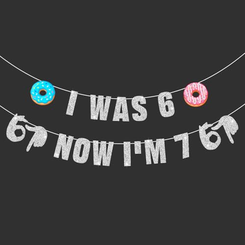 6 7 Birthday Decorations, 6-7 Meme Party Ice cream Banner, Happy-Birthday Decor, Funny Six Seven Theme Party Supply, I WAS 6, NOW I'M 7 Birthday Decorations