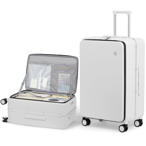 Image of mixi 26 Inch Large Checked Luggage PC Hard Shell Suitcase Top Opening Aluminum Frame Travel Suitcases with Wheels, Smoke White