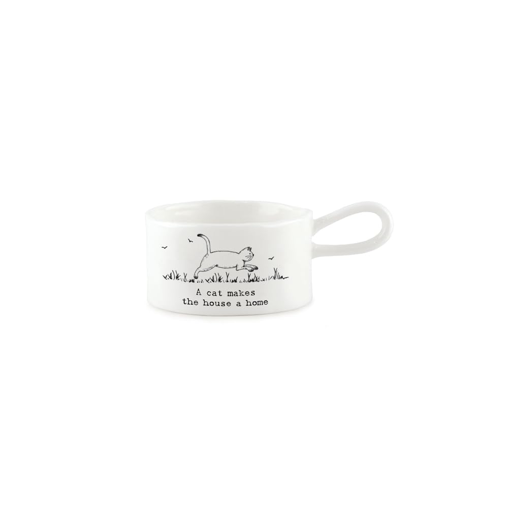 East Of India White Porcelain Handled Tea Light Holder In A Box - Cat Makes The House A Home