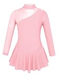 Oyolan Kid Girls Mock Neck Mesh Splice Roller Ice Figure Skating Dress Leotard Ballet Dance Wear Out