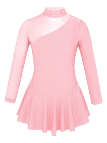 Oyolan Kid Girls Mock Neck Mesh Splice Roller Ice Figure Skating Dress Leotard Ballet Dance Wear Outfit Costumes Pearl Pink 4 Years #TOP15