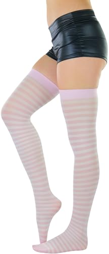 Image of ToBeInStyle Women's Opaque Hosiery Thin Striped Thigh High Long Stocking