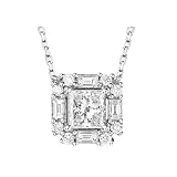 Collares para mujer, cadena de metal clásico con diamantes creados en forma de princesa de oro blanco de 9 K, 14 y 18 quilates, Oro blanco de 9 quilates, Diamante sintético