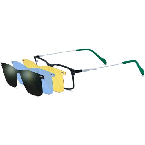 Image of FONEX Pure Titanium Glasses Frame Men Square Magnet Clip On Eyeglasses with Polarized Lens