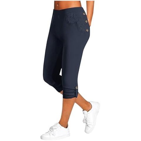 DOLKFU Amazon Deals of The Day Knee Length Shorts for Women Womens Soft Knee Length Capri Leggings Tummy Control Slim Fit Cropped Pants High Waisted Lounge Yoga Capris Prime Shopping Online Navy L Cover