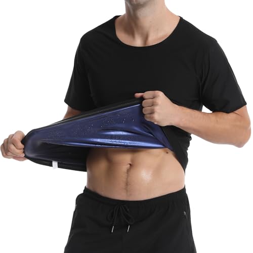 Chaleco de sauna para hombre para gimnasio: camiseta de sauna de sudor para hombres, camiseta adelgazante para hombre, ropa de sauna para quemar grasa, camiseta deportiva, Negro , M