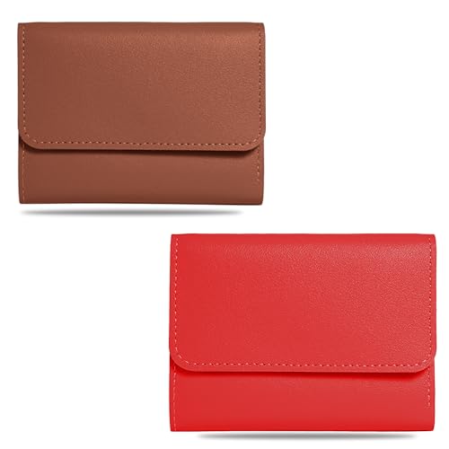 Kraptick Women s Wallet Stylish Compact Purse Clutch with Card & Coin Holder Debit Card Organizer, Travel Wallet & Money Organizer for Women with 7 Card Slots (Brown & Red) (Combo of 2)