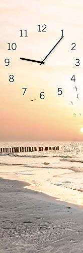 Styler - Reloj de pared de cristal con diseño de playa (cristal de 4 mm, 60 x 20 x 0,4 cm), beige