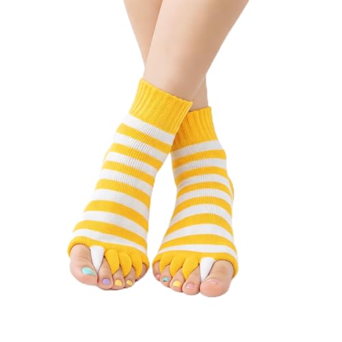 Rxhaalo Toe Separator Socks Foot Alignment Sock for Health Care Bunion Relief Yoga Massage Socks for Women/Men (Yellow-White)