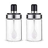 Meetzone Kitchen High Borosilicate Glass Food and Pickle Storage Spice Jar With Spoon Honey Storage Spice Salt Sugar Storage Bottle Glass Container Jar 250ml (2ps Spoon Jar)