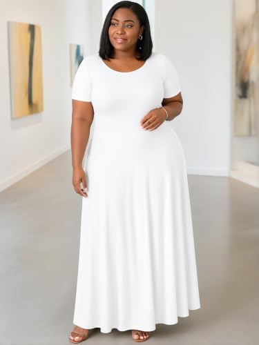 Image of PinkPatty Plus Size Dress for Women Casual Crew Neck Short Sleeve Maxi Dress Oversized Summer Beach Dresses with Pockets