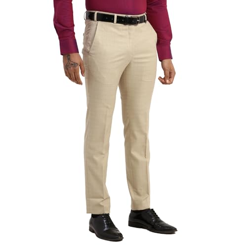 Image of Park Avenue Men's Poly Viscose Blend Checks Pattern Neo Fit Flat Front Formal Trouser