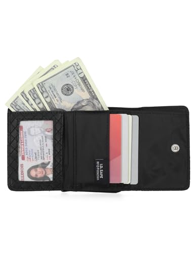 Nautica Rower’s End Small Wallet for Women, RFID Blocking Slim Credit Card Holder with Zipper Coin Pocket, Bifold Compact Womens Wallet with ID Window, Woven Black2
