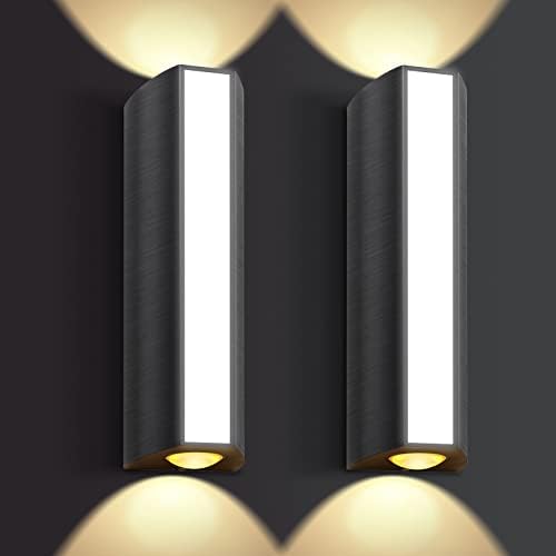 Outdoor Wall Lights Set of 2, LED Up Down Porch Lights, Modern 1800Lm 3000K Exterior Light Fixture, IP65 Waterproof Outdoor Lights for House Garage Walkway Backyard Garden