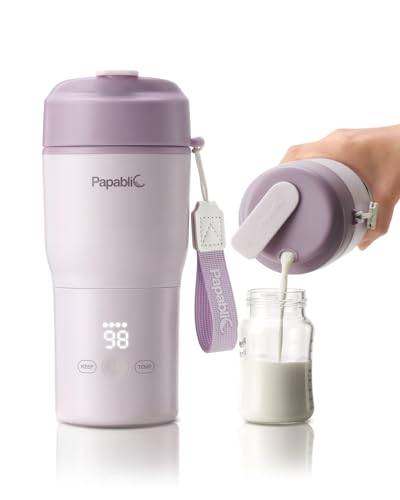 Image of Papablic Portable Bottle Warmer for Home & Travel — 85W Fast Heating Baby Bottle Warmer on The Go, 4 Temp Settings, 3-Inch Wide Mouth, Fits Car Cup Holder, Spodumene Purple