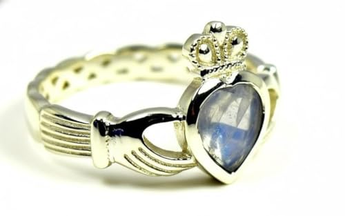 Image of Choose Your Color Natural Gemstone Irish Claddagh Silver Ring Friendship Love 55 Carat Brand Size 5 to 12