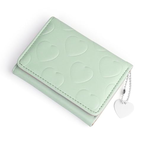 Women Wallets, PU Card Holder Wallet with Heart-shaped Pendant Cute Ladies Purse for Shopping, Dating, Travel Small Purses for Women(Green)2
