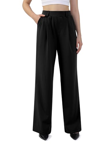Image of Wide Leg Work Pants for Woman Stretchy Office Slack Dress Pants Business Trousers with Pockets
