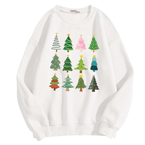Generisch Damen Weihnachts-Sweatshirt mit bunten Christbaum-Motiven -...