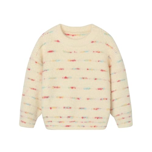 Image of Mud Kingdom Girls Fuzzy Sweater Pullover Colorful Stripes Fashion Knitwear for Toddler Casual