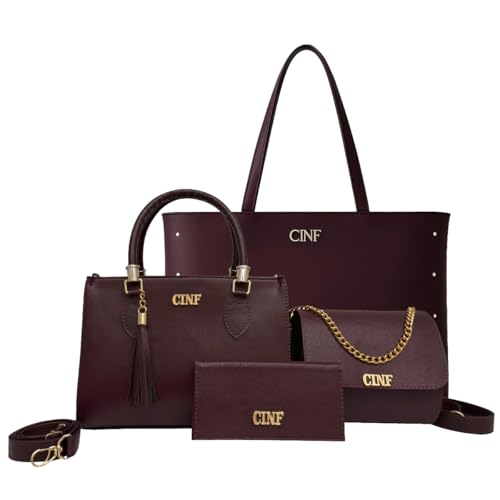 Kit Bolsa Feminina Sacola Grande + Bolsa Média + Tira Colo + Carteira (Bordô)