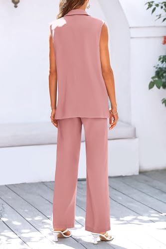 Image of PRETTYGARDEN Women's 2 Piece Outfits Sleeveless Suit Vest and Wide Leg Pants Business Casual Blazer Sets