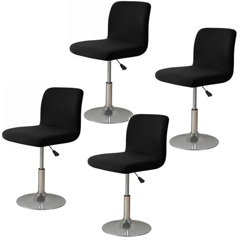 Image of WOMACO Bar Stool Cover with Back Printed Dining Room Square Swivel Barstool Chair Seat Cushion Slipcover for Counter Height Mid Low Back Chair Protector (4, Black)