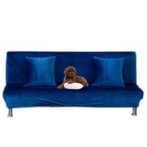 Obokidly Velvet Sofa Bed Cover Futon Slipcover Solid Color Full Folding Elastic Armless For Patio Couch Bench (Navy, Small(47"-59")) #TOP28
