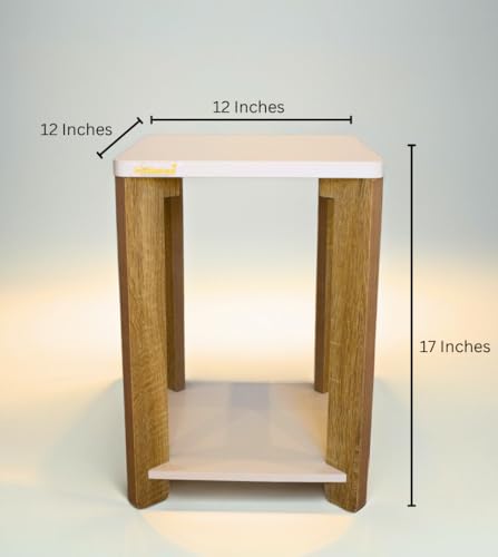 Image of InoSlashed Beautiful Wooden Side Table /End Table /Plant Stand /Tea Table /Stool Living Room Furniture Square Shape (17 Inch Height)