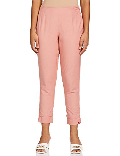 Image of BIBA Cotton Blend Solid Regular Casual Pants
