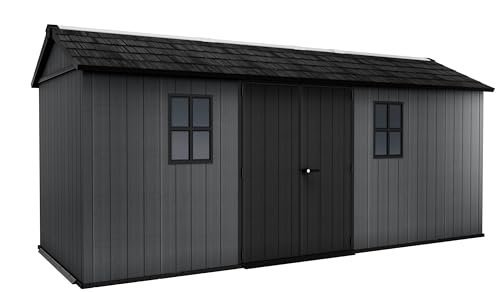 Newton Plus 7.5x15 ft. Durable Resin Outdoor Storage Shed with Heavy Duty Floor and Locking Door, Grey (7.5 x 17)
