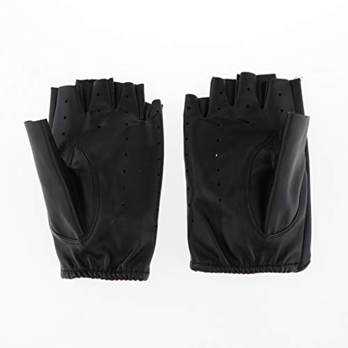 Fityle Moda Masculina Couro PU Estilo Punk Rock Meio Dedo Oco Out Luvas