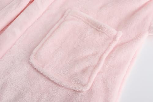 Image of Kids Hooded Bathrobe Girls Soft Plush Hooded Flannel Pajamas Sleepwear Boys Spa Robe