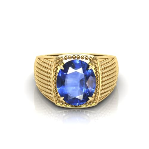 Bague saphir bleu naturel en plaqué or élégante pour homme et femme - 3