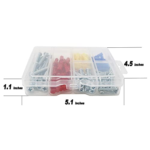 T.K.Excellent Plastic Self Drilling Drywall Ribbed Anchors with Screws Assortment Kit,100 Pieces