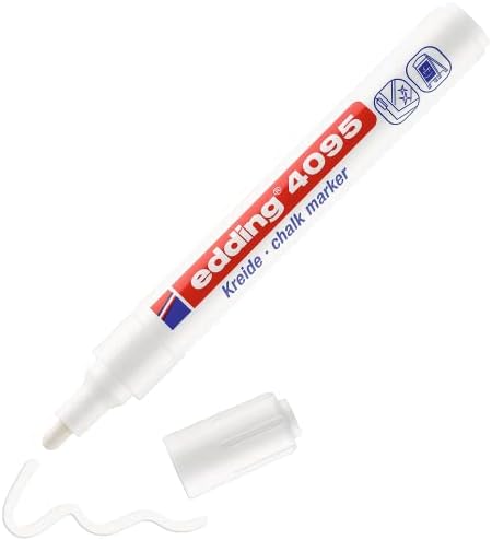 edding 4095 chalk marker - white - 1 chalk pen - round nib 2-3 mm - medium-nib wet wipe pen for chalkboards, windows, glass, mirrors - liquid chalk marker pen for opaque coverage