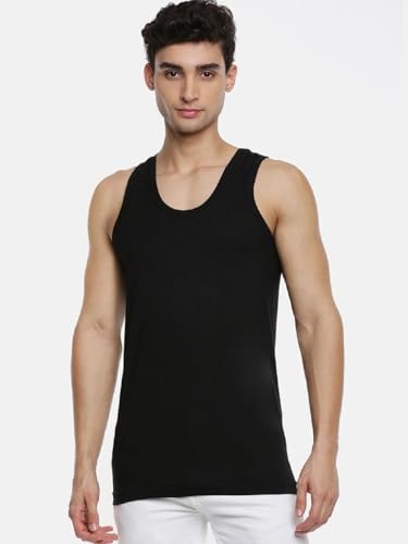 Image of RAMRAJ COTTON Men's Undershirt Vest|Inner Wear Banian|Light Cotton| Black Scoop Neck Sleeveless