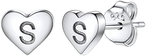 Silvora Sterling Silver Heart Letter Stud Earrings for Women Teen Girls with Gift Packaging
