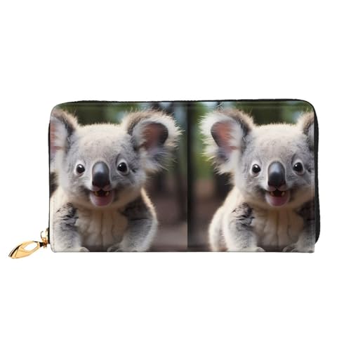 Cute Koala Women's Wallet Long Zip Around, Premium Vegan Leather Wallet with 12 Card Holders, Large Capacity,Gift Ready Packaging