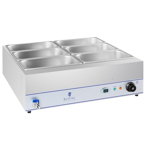 Royal Catering RCBM-6W-2000 Bain Marie Wasserbad Speisenwärmer Bain Marie Behälter (2.000 Watt, 6 x GN-Behälter, Ablasshahn, Edelstahl, LCD-Display) – Bild 4
