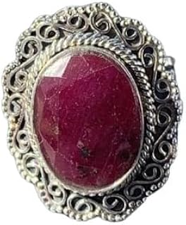 Ruby Ring, 925 Sterling Silver Ring, Indian Ruby Ring, Red Ruby Ring, Elegant Design Jewelry, Faceted Stone Ring, Healing Crystal, July Birthstone Ring, Artisan Handcrafted Ring, Engagement Ring (10.5)