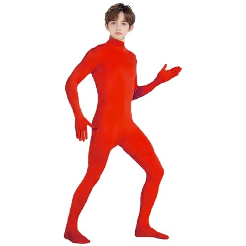 Unisex Kids' Open Face Unitard Full Body Costume Bodysuit for Adults and Kids Stealth Suits for DIY Party Outfit Halloween Cosplay Fancy Dress for Boys Girls UK (Red #2, 11-13 Years)