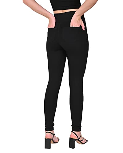 Image of RAJO Cotton Blend Lycra Soft Comfortable Breathable Fabric Fancy Fully Stretchable Trouser Skinny Fit High Rise Elastic High Waist Full Legnth Pants for Womans & Girls