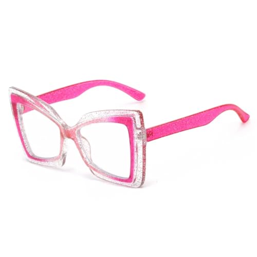 HFVURJ Gafas de sol extragrandes transparentes con forma de ojo de gato y bloques de color - Montura decorada con lazo | Estilo hip-hop moderno para mujer (rosa)