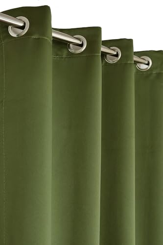 Image of 100% True Blackout Curtains 7 Feet, Set of 1 Panels | 300 GSM Heavy Room Darkening Polyester Cloth for Bedroom & Living Room | Thermal Insulated Heat & Noise Reducing (84x47 Inch, Dark Green) | 100% Room Darkening Thermal Insulated Heat & Noise Reducing Curtains 7 feet long