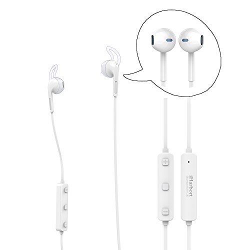 iHarbort - Auriculares Bluetooth con Bluetooth 4.1, inalámbrico, con micrófono y AptX CVC6.0 para teléfonos iPhone y Android, otros dispositivos, color blanco